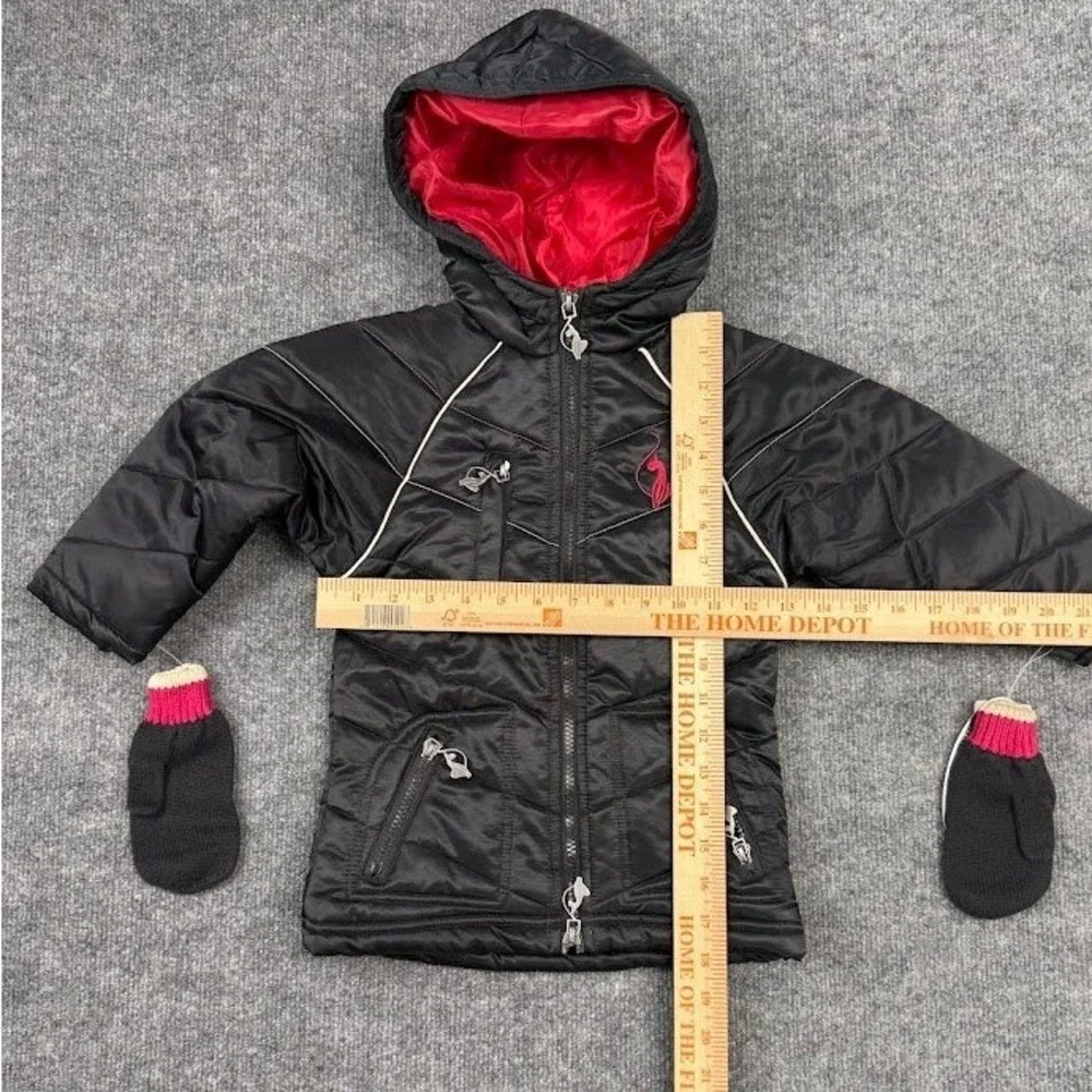Vintage Baby‎ Phat Girlz Black Puffer Jacket with Red Lining and Mittens Size 2T